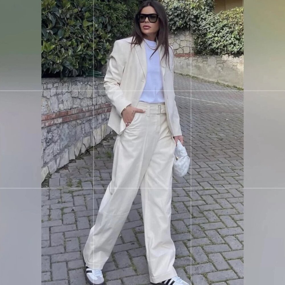 NWT ZARA Belted Trouser Oversized Size XS 2888/706 Oyster White $119